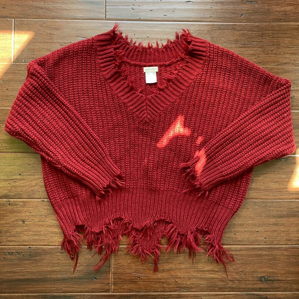 RED TATTER KNIT SWEATER